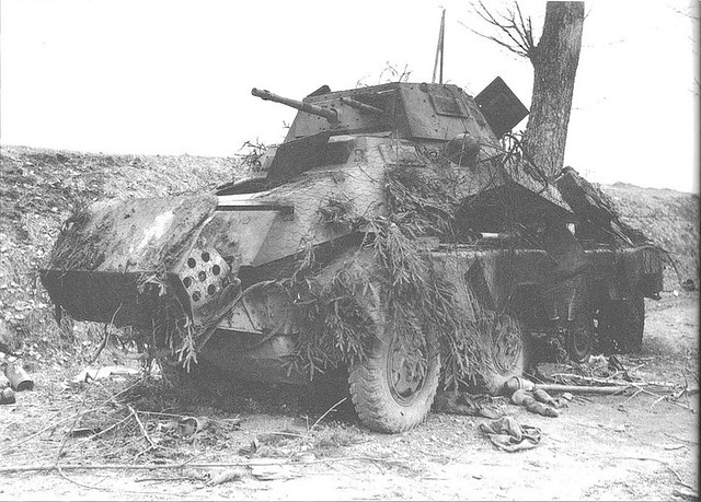 A SdKfz 231 knocked out near Hornbach, Germany,march 1945.