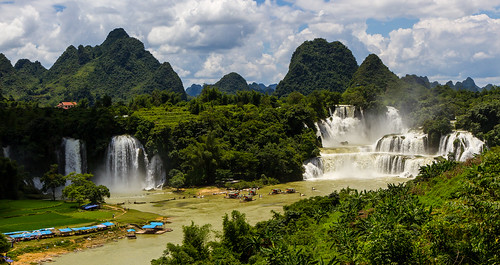 china panorama mountains nature river waterfall asia vietnam detianwaterfall