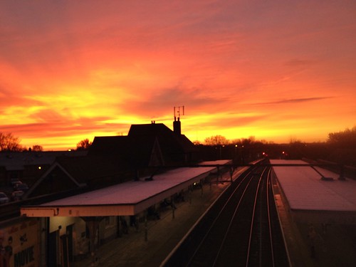 uk red england sky orange station sunrise dawn railway gb essex daybreak iphone uploaded:by=flickrmobile flickriosapp:filter=nofilter