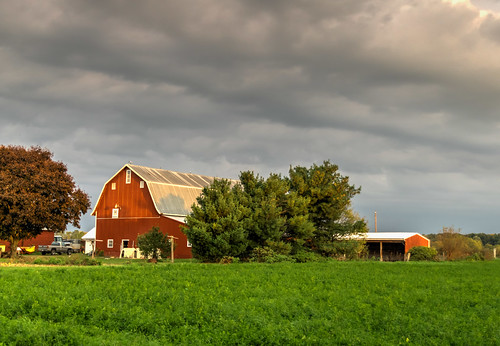 goshen hdr indiana nikon nikond5300 outdoor barn clouds farm geotagged morning red rural sky sunrise tree trees unitedstates