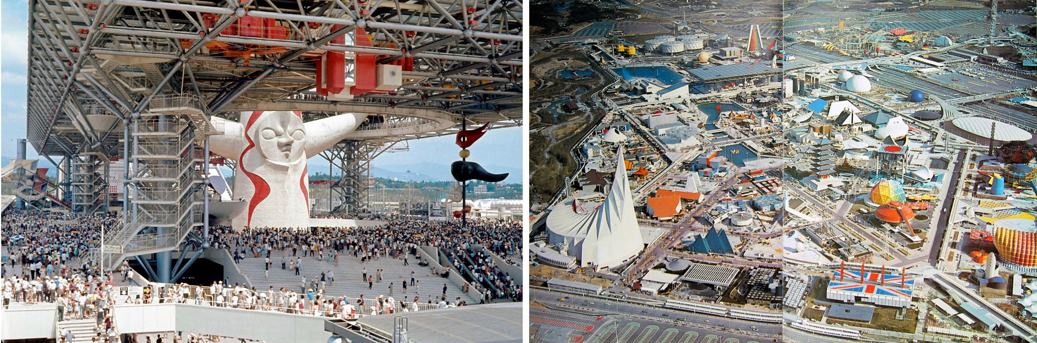 Osaka Expo '70, Japan - Tháp mặt trời tại quảng trường trung tâm EXPO '70  và toàn cảnh Hội chợ.