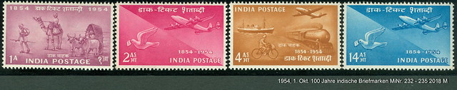 India MiNr. 0232 1954, 1. Okt. 100 Jahre indische Briefmarken MiNr. 232 - 235 2018 M