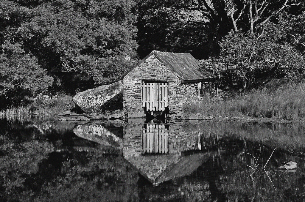 Boat house reflection.
