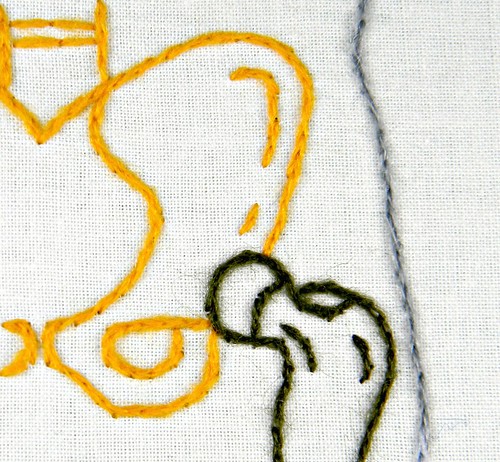 Human Femur Anatomy Hoop Art. Hand Embroidered by Hey Paul Studios.