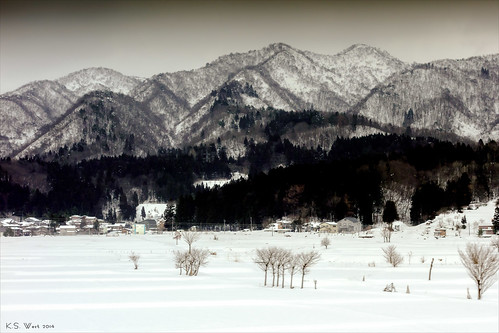 ©kswest ©stevenwest japan asia asian 2014 ©2014 landscape snowscape mountains village fields almostbw sony dscrx100 image flickr photograph picture trees evergreens travel tourist cold winter alps japanese snow kswestphoto