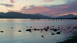 Stones in Loch Lomond during sunset