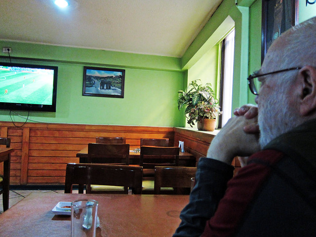 Watching Argentina play Belgium, downtown Valparaiso.