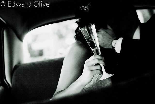 Bride and groom in wedding Citroen DS © Edward Olive photographer