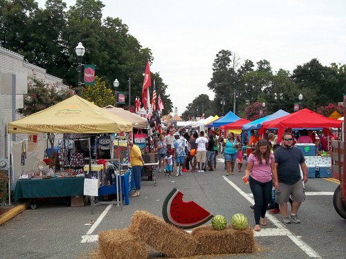 trees sky tree sc colors festival booth fun stand streetlight colorful cloudy flag southcarolina straw overcast fair flags watermelon entertainment lamppost greenery vendor hay bales fleamarket lightpole watermelonfestival communityevent pageland straightsales