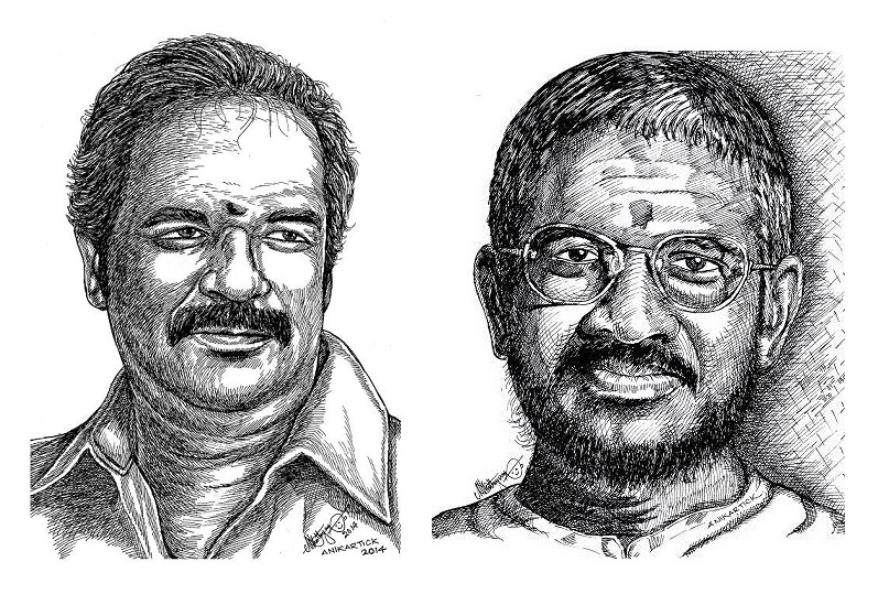 Director SURESH KRISHNA Portrait in my Pen drawing by  Artist Anikartick,Chennai,Tamil Nadu,India - Copy