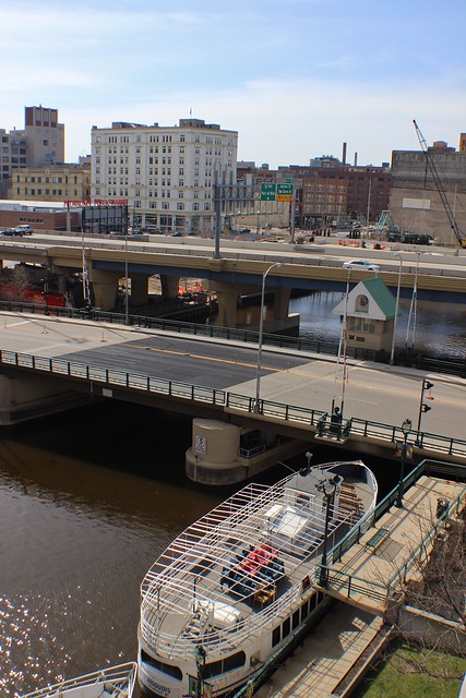 Looking down on Milwaukee river and Third ward