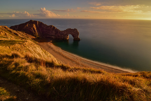 Durdle door and beach from the cliffs
