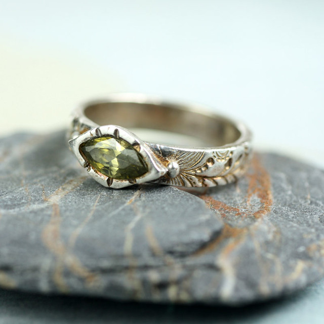 Trillion stone in sterling, golden patina