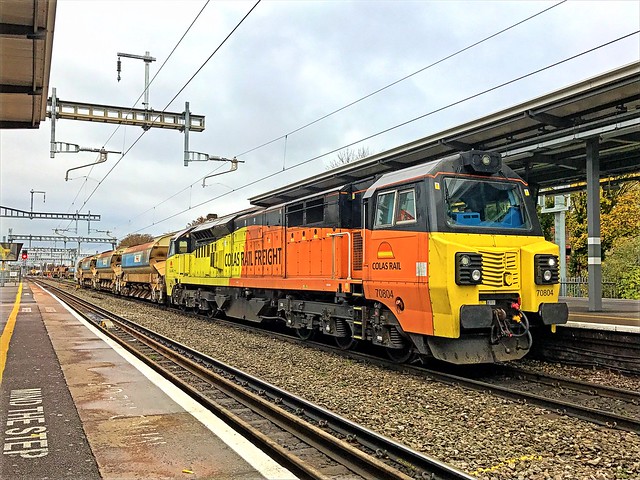 Colas Rail Class 70804 stands at Maidenhead with an engineers train from Hinksey Sidings, to aid with the new Crossrail sidings.