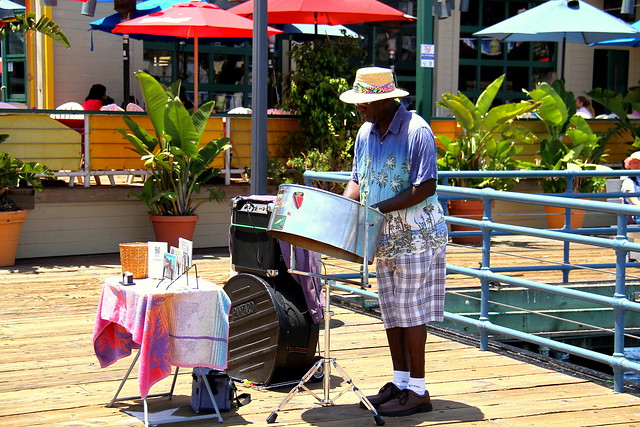 Caribbean Steel Drums Musician at Santa Monica Pier, CA, USA.