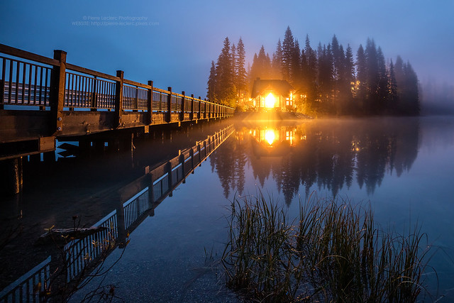 Emerald Lake Lodge in the twilight fog