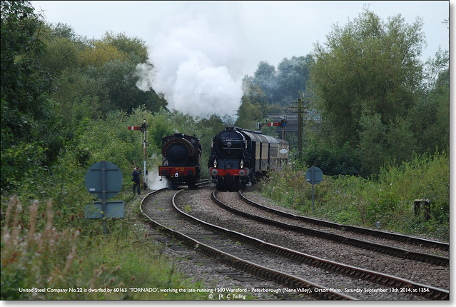 United Steel Company 22 is passed by 60163 'TORNADO'  Orton Mere  September 13th 2014 a