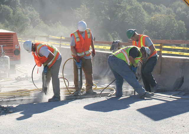 Crews working on the I-5 bridge joint replacement in Olympia