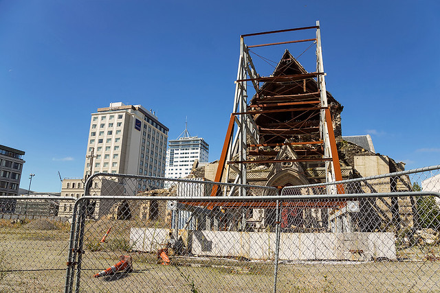 Christchurch Cathedral partialy destroyed by a devestating earthquake, New Zealand.