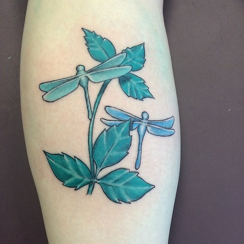 Memorial tattoo of Poison ivy and some dragonflies I did today #memorialtat...