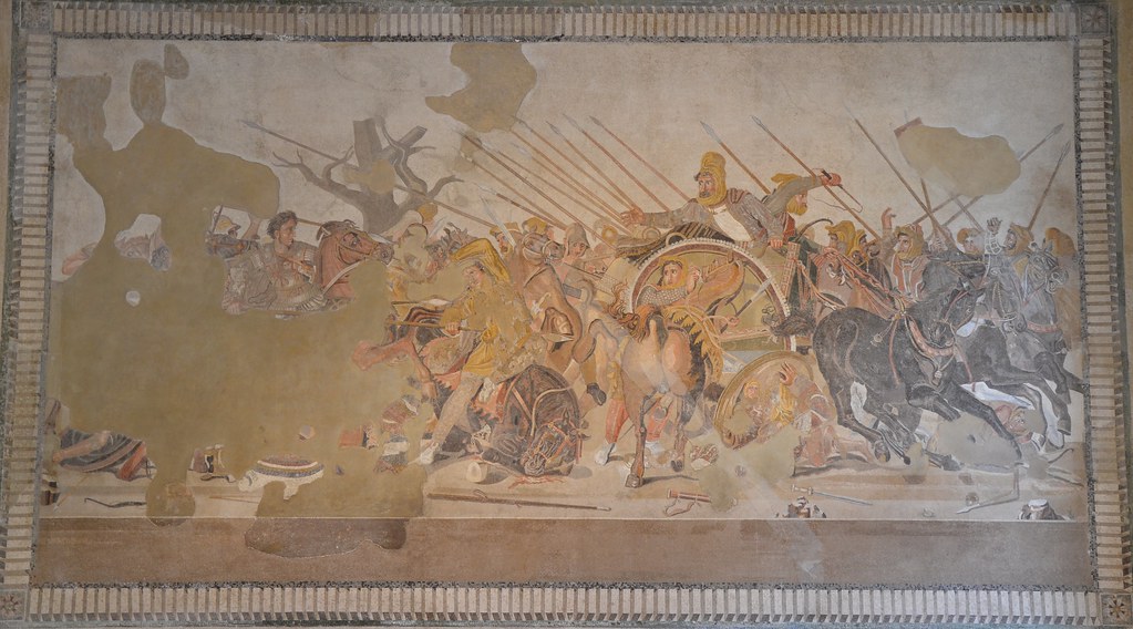 The Alexander Mosaic depicting the Battle of Issus between Alexander the Great & Darius III of Persia, from the House of the Faun in Pompeii, Naples Archaeological Museum