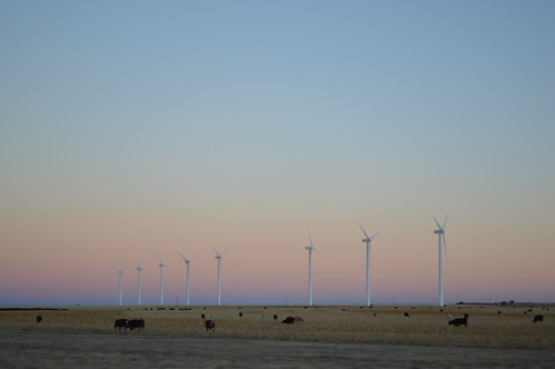 Wind Farm by dsjeffries, sunset colorful dusk sunny windfarm windturbines clearskies