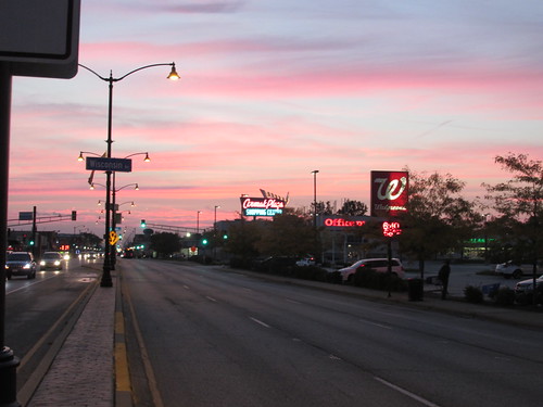 Colorful morning sky. Berwyn Illinois. October 2016. by Eddie from Chicago, View facing east on West Cermak Road just before sunrise.