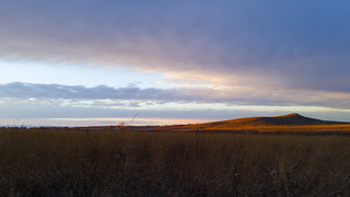 Landscape of Spirit Mound at sunset.