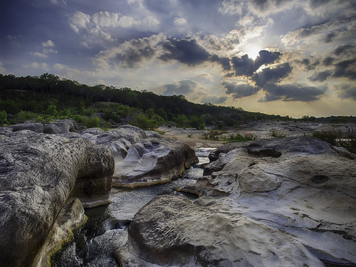 statepark sunset sun water rock clouds river landscape evening waterfall texas rays hdr pedernales pedernalesriver texashillcountry pedernalesfallsstatepark