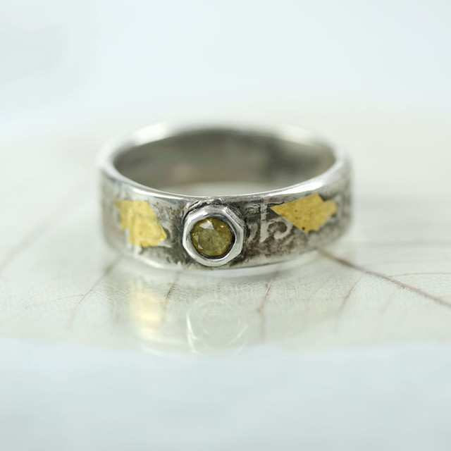 Elven Inscription Ring - Sterling Band 24k gold