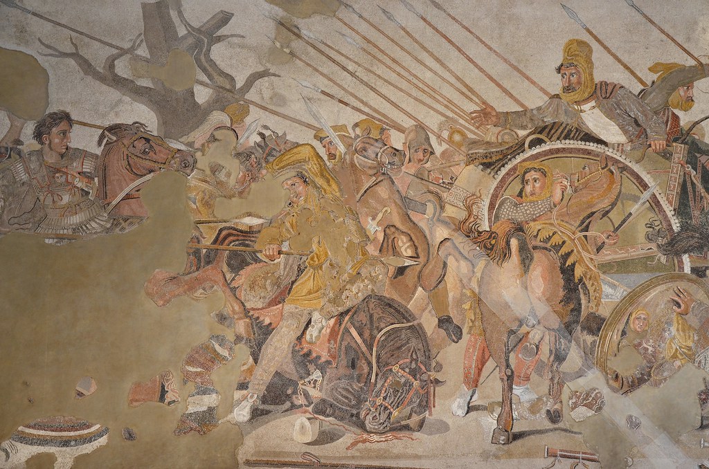 The Alexander Mosaic depicting the Battle of Issus between Alexander the Great & Darius III of Persia, from the House of the Faun in Pompeii, Naples Archaeological Museum