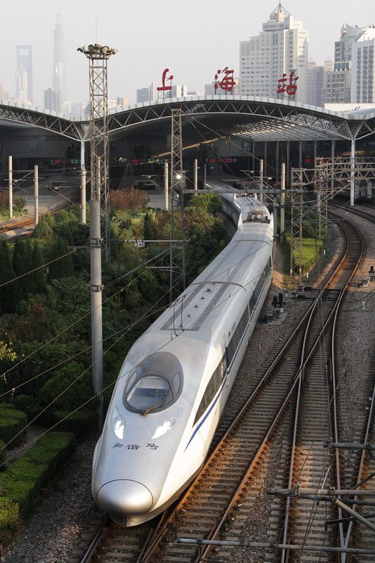 China Railways high speed CRH380A train departs Shanghai Railway Station