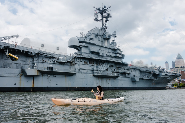 Kayaking beneath the USS Intrepid