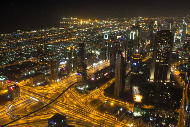 Dubai by night from the Burj Khalifa