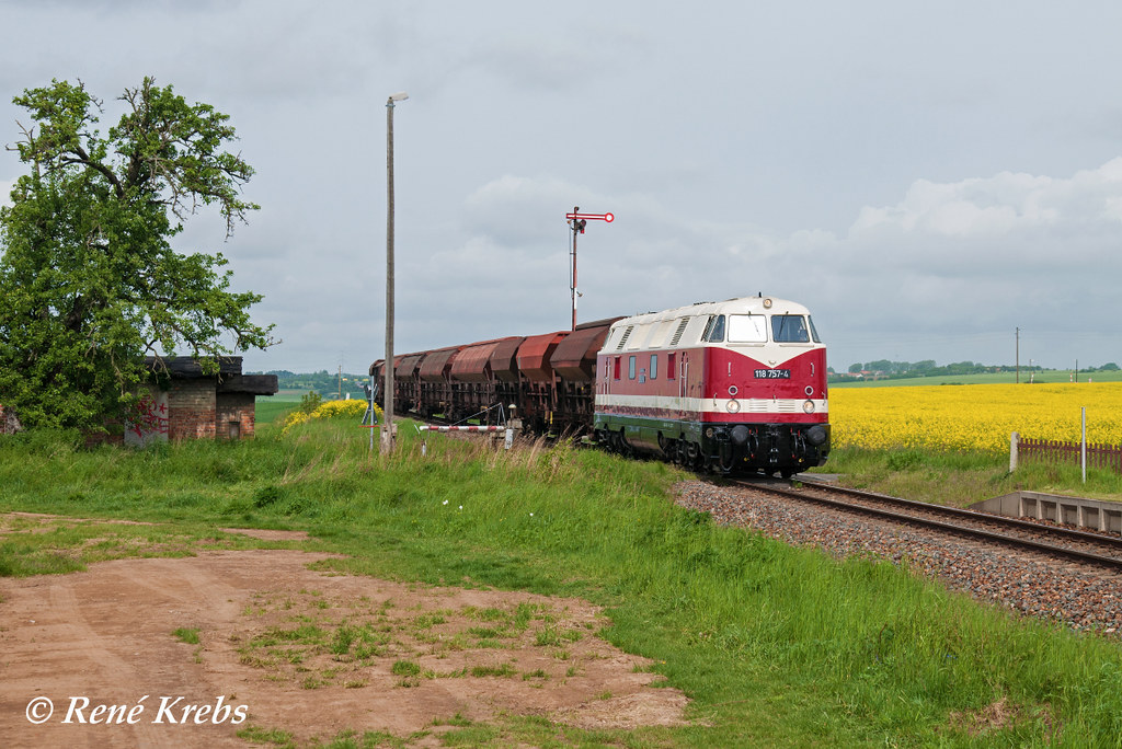 EBS 118 757 mit Fotogüterzug am 10.05.2014 in Hohenebra Ort