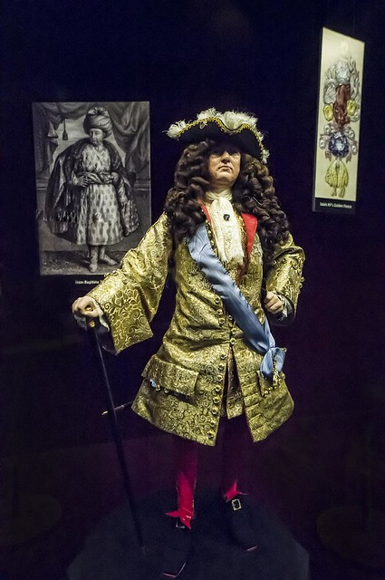 A multimedia sculpture of King Louis XIV wearing the Frenc…