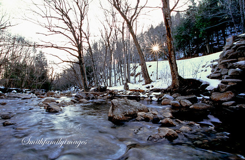 new winter sunset snow creek river hampshire rushing