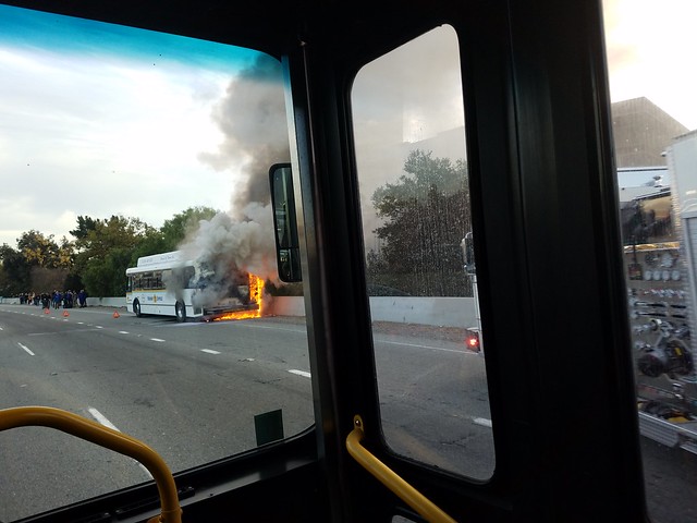 Highway 17 bus fire at Hamilton Campbell, CA