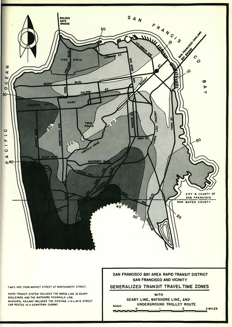 San Francisco Bay Area Rapid Transit District San Francisco and Vicinity Generalized Transit Travel Time Zones with Geary Line, Bayshore Line, and Underground Trolley Route