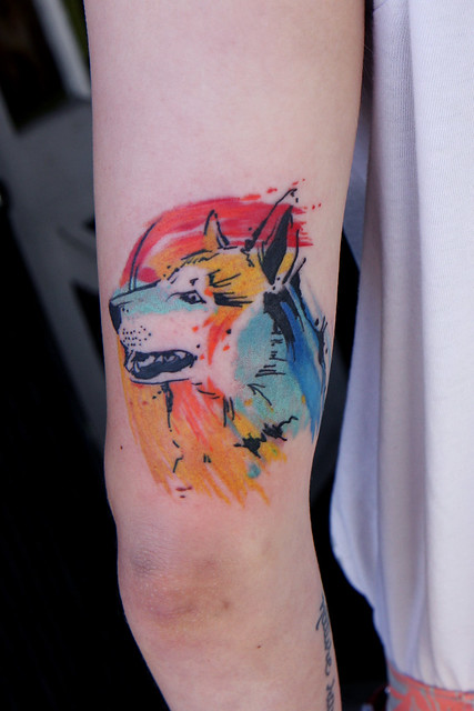 watercolor dog tattoo