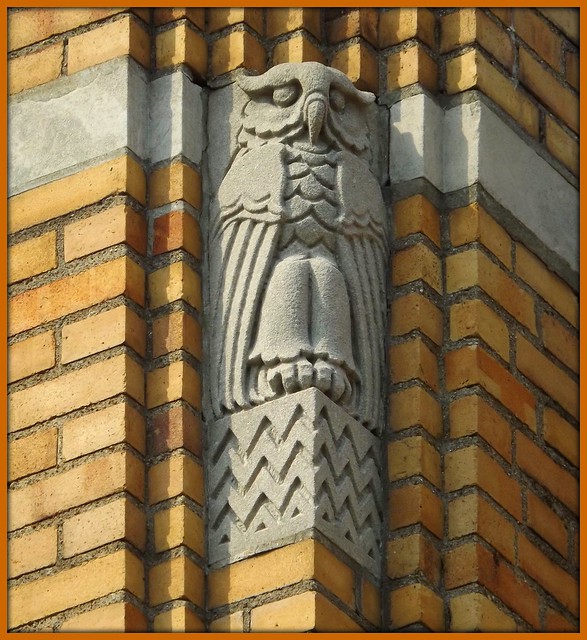 Architectural Detail, Owl (Close View): Christopher Columbus School (Now Beulah Brewer Academy)--Detroit MI