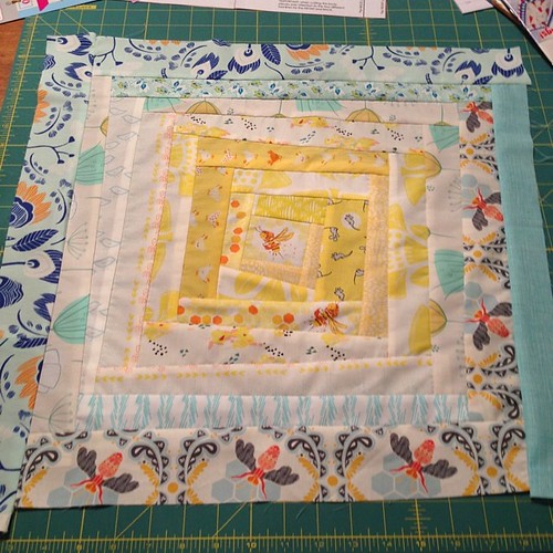 I didn't transition to the blue fast enough and now it's almost max size. I can either fix this (unstitching some layers) or keep and start over... Hmm. I do love it, but not what I wanted  #schnitzelandboominiquiltswap #makeaquiltmakeafriend