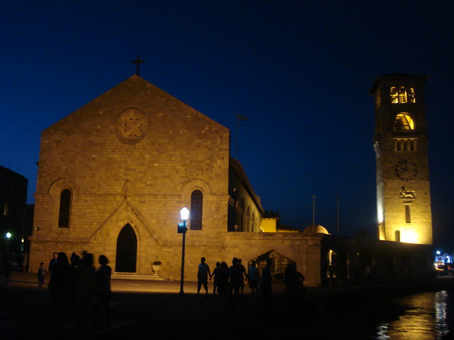 Rhodes Cathedral by night
