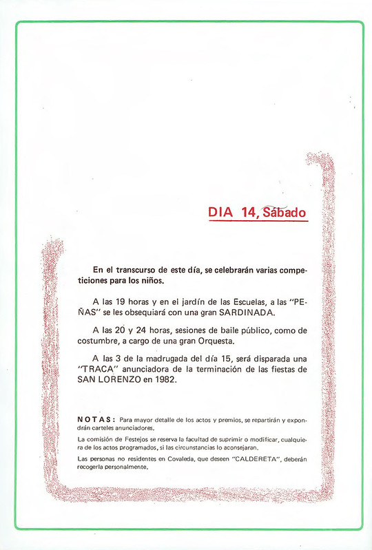 Programa de Fistas de San Lorenzo Año 1982