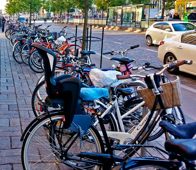 Bikes parked on sidewalk in Helsinki (Finland) [City Clock]-18