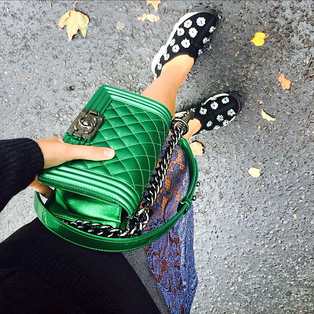green chanel bag outfit