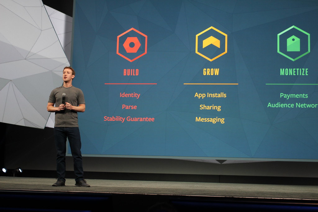 Mark Zuckerberg on stage at Facebook's F8 Conference