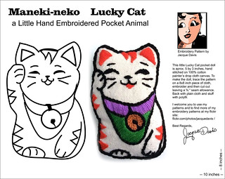 Lucky Cat embroidery pattern | Jacque Davis | Flickr