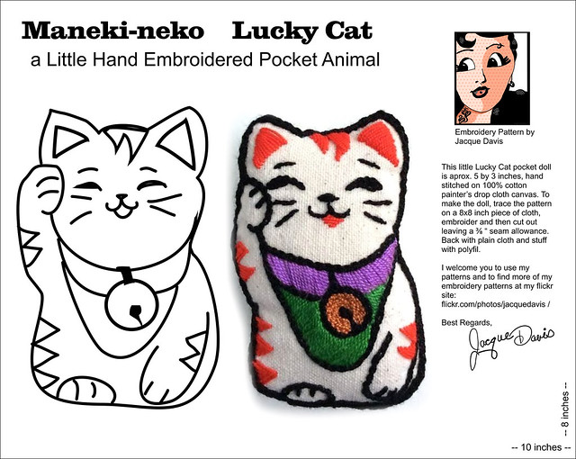 Lucky Cat embroidery pattern