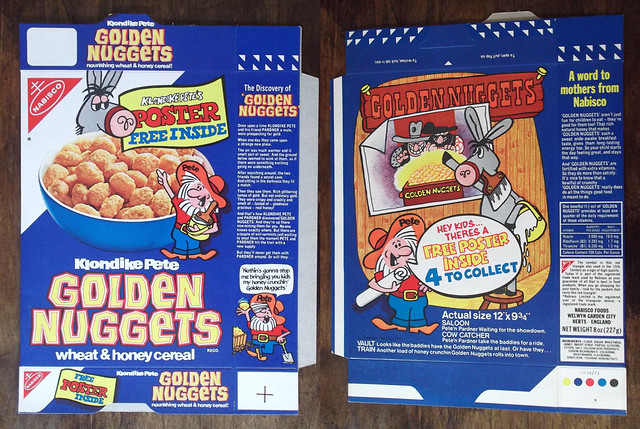 1973 Nabisco Klondike Pete Golden Nuggets Cereal Box UK Packet Poster